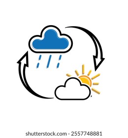weather icon. changing weather, rainy and sunny, cloudy. cloudy and meteorological.  for web, climate. Mixed design style. vector design template.