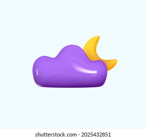 Icono del clima Nube con luna creciente. Diseño realista de símbolos 3d. Ilustración del vector