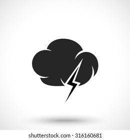 Weather icon. Cloud with lightning isolated on white background. Cloud symbol. Lightning symbol.