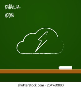 Weather icon of cloud and lightning on chalk board. eps10 illustration