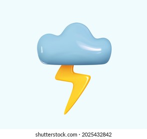 Weather icon Cloud with lightning, thunderstorm. Realistic 3d symbol design. Vector illustration