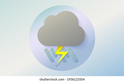 Wettersymbol der Wolke mit Blitzen und Regentropfen. Cartoon farbige Kunst, Vektorgrafik. Stickiges Symbol der Vorhersage. Meteorologische Infografik-Zeichen. Websymbol, Vektordesign. EPS10.