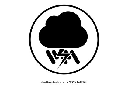 Weather icon of cloud with lightnings and raindrops, vector illustration. Sticky symbol of forecast. Meteorological infographics sign. Web icon vector design. EPS10.