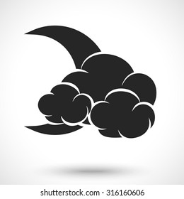 Weather icon. Cloud with moon isolated on white background. Cloud symbol. Moon symbol.