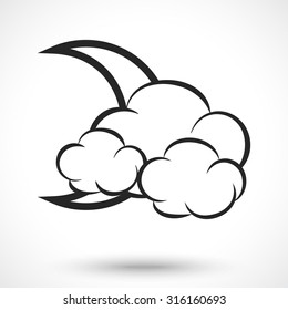 Weather icon. Cloud with moon isolated on white background. Cloud symbol. Moon symbol.