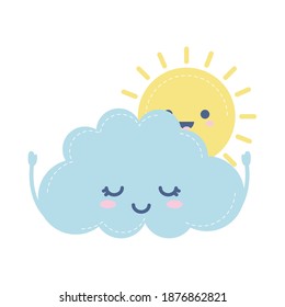 weather icon of an cloud with one shiny sun vector illustration design