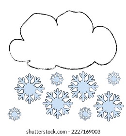 Weather icon. Cloud with rain drops and snowlakes isolated on white background. Snow symbol. Cloud symbol. Rain symbol.