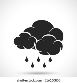 Weather icon. Cloud with rain drops isolated on white background. Cloud symbol. Rain symbol.
