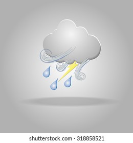 Weather icon with cloud, rain, wind and lightning . Symbols. Day.