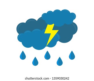 Weather icon with cloud and rain,lightning isolated on white background, Vector illustration.