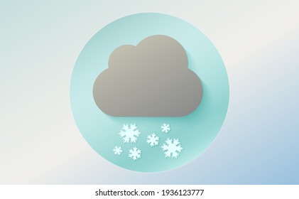 Weather icon of cloud with snow. Cartoon colorfull art vector illustration. Sticky symbol of forecast. Meteorological infographics sign. Web icon vector design. EPS10.