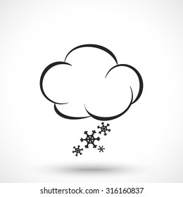 Weather icon. Cloud with snowlakes isolated on white background. Sun symbol. Cloud symbol.