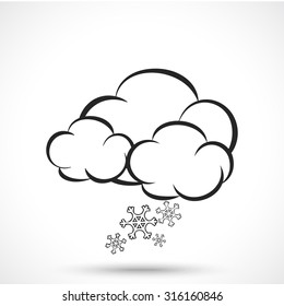 Weather icon. Cloud with snowlakes isolated on white background. Sun symbol. Cloud symbol.