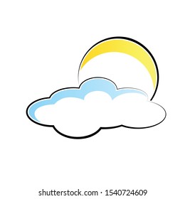 Weather Icon with Cloud and Sun in Flat Style. Morning sky. Day scene background. Ecology, world environment template. Climate meteorology card. Cloudscape. 