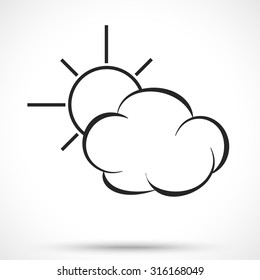Weather icon. Cloud with sun isolated on white background. Sun symbol. Cloud symbol.