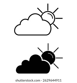 Weather icon with cloud and sun symbol for forecast climate temperature condition day sky graphic vector illustration design.