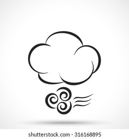 Weather icon. Cloud with wind isolated on white background. Wind symbol. Cloud symbol.
