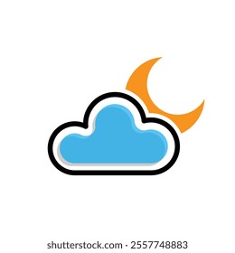 weather icon. cloudy crescent moon. cloudy and meteorological.  for web, climate. mixed design style. vector design template.