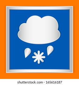 Weather icon cloudy rain and snow on orange background