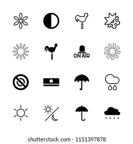 Weather icon. collection of 16 weather filled and outline icons such as umbrella, brightness, air conditioner, sun, rain. editable weather icons for web and mobile.