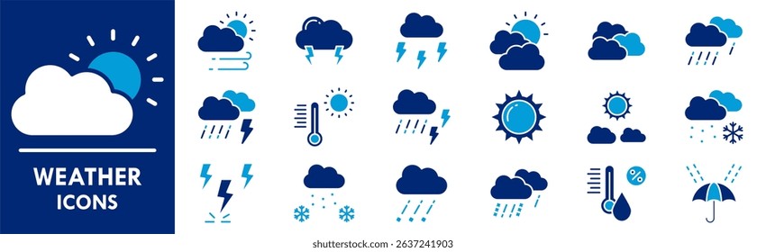 Weather icon collection set. Containing design climate, nature, sky, sunny, rain, rainy