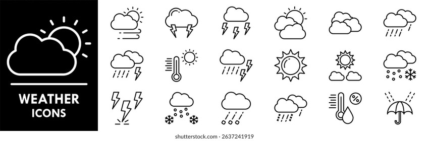 Weather icon collection set. Containing design climate, nature, sky, sunny, rain, rainy