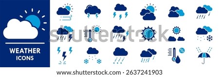 Weather icon collection set. Containing design climate, nature, sky, sunny, rain, rainy