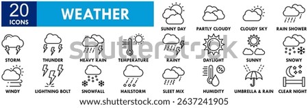 Weather icon collection set. Containing design climate, nature, sky, sunny, rain, rainy