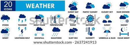 Weather icon collection set. Containing design climate, nature, sky, sunny, rain, rainy