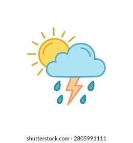 A weather icon depicting a sun partially obscured by a cloud that is raining and has a lightning bolt.
