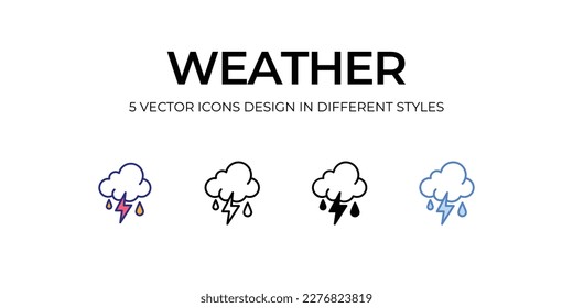 weather Icon Design in Five style with Editable Stroke. Line, Solid, Flat Line, Duo Tone Color, and Color Gradient Line. Suitable for Web Page, Mobile App, UI, UX and GUI design.