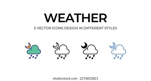 weather Icon Design in Five style with Editable Stroke. Line, Solid, Flat Line, Duo Tone Color, and Color Gradient Line. Suitable for Web Page, Mobile App, UI, UX and GUI design.