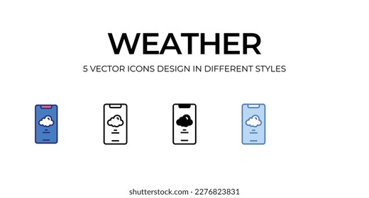 Wetter Icon Design in Fünf-Stil mit Editable Stroke. Linie, feste, flache Linie, Duo Tone Farbe und Farbverlauf Linie. Geeignet für Webpage, Mobile App, UI, UX und GUI Design.