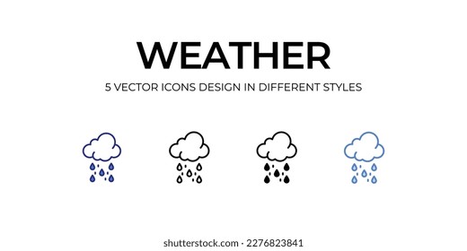 Wetter Icon Design in Fünf-Stil mit Editable Stroke. Linie, feste, flache Linie, Duo Tone Farbe und Farbverlauf Linie. Geeignet für Webpage, Mobile App, UI, UX und GUI Design.