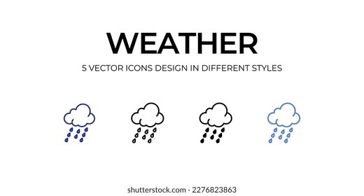 Wetter Icon Design in Fünf-Stil mit Editable Stroke. Linie, feste, flache Linie, Duo Tone Farbe und Farbverlauf Linie. Geeignet für Webpage, Mobile App, UI, UX und GUI Design.