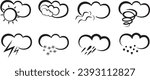Weather icon design Sun Partly Cloudy with some shade, some sunny clouds Rainy Rain cloud or raindrop icon Snowy Snowflakes Stormy Storm cloud or of a wind blowing tree 