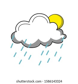 Weather icon with doodles style. cloud, sun, moon and thunder bolt wind hand draw style illustration. EPS 10 