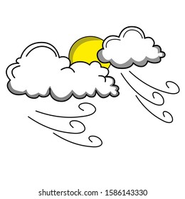 Weather icon with doodles style. cloud, sun, moon and thunder bolt wind hand draw style illustration. EPS 10 