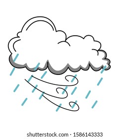 Weather icon with doodles style. cloud, sun, moon and thunder bolt wind hand draw style illustration. EPS 10 