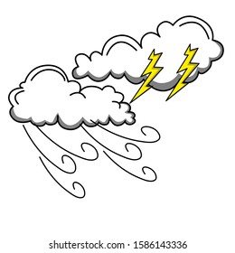 Weather icon with doodles style. cloud, sun, moon and thunder bolt wind hand draw style illustration. EPS 10 