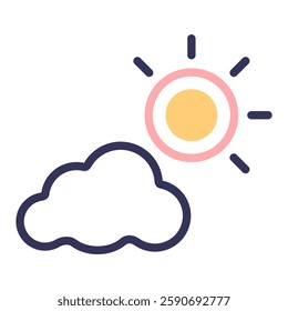 Weather icon with editable stroke. The sun behind the clouds