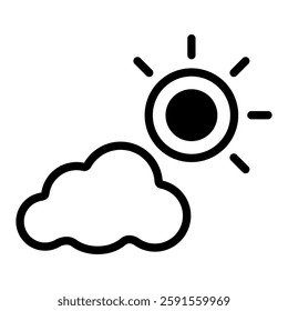 Weather icon with editable stroke. The sun behind the clouds