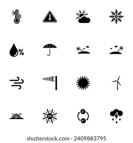 Weather icon - Expand to any size - Change to any colour. Perfect Flat Vector Contains such Icons as air, atmospheric, cyclone, thermometer, cold, heat, snow, wind, uv, flake, sunset, sun, blizzard