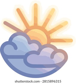 Weather icon featuring a stylized sun partially obscured by fluffy clouds on a plain background