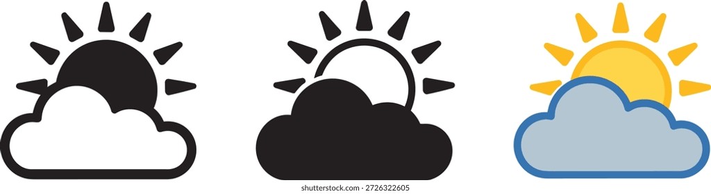 Weather icon featuring sun partly hidden by cloud, representing cloudy or partly sunny conditions, suitable for weather applications forecast displays
