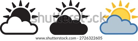 Weather icon featuring sun partly hidden by cloud, representing cloudy or partly sunny conditions, suitable for weather applications forecast displays