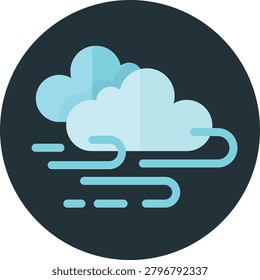 Weather icon featuring windy clouds in a circular frame