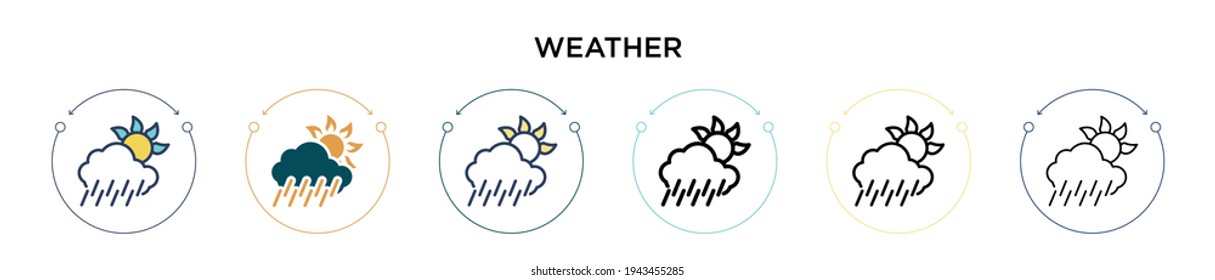 Weather icon in filled, thin line, outline and stroke style. Vector illustration of two colored and black weather vector icons designs can be used for mobile, ui, web