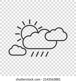 Weather icon in flat style. Sun, cloud and rain vector illustration on white isolated background. Meteorology sign business concept.