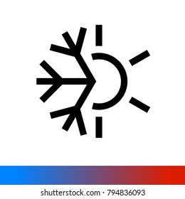 Weather icon half of snowflake, half of sun on white background